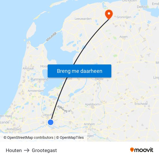 Houten to Grootegast map