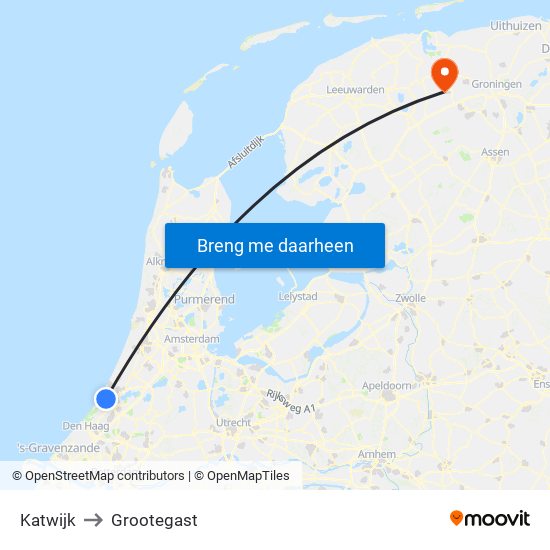 Katwijk to Grootegast map
