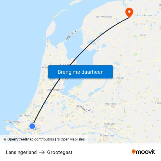 Lansingerland to Grootegast map