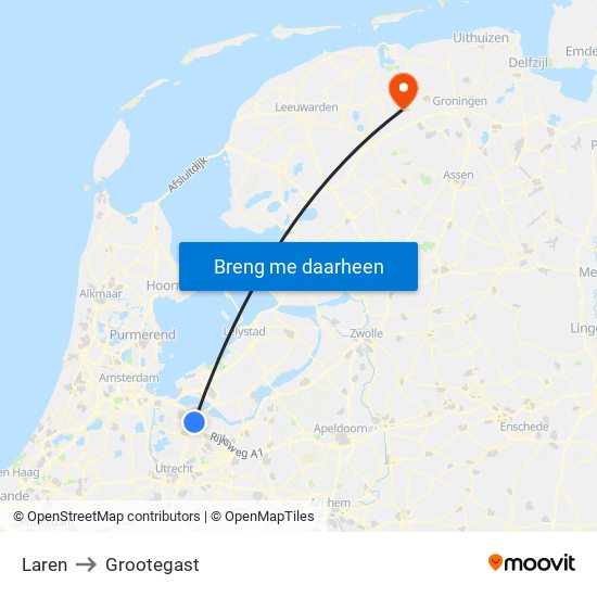 Laren to Grootegast map