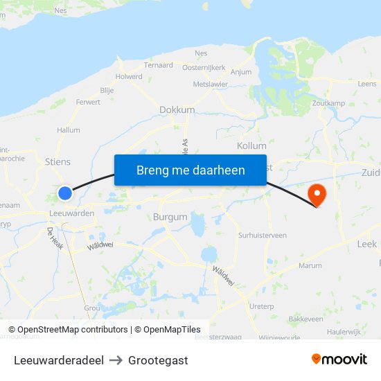 Leeuwarderadeel to Grootegast map