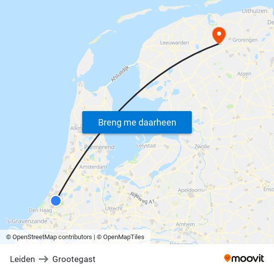 Leiden to Grootegast map