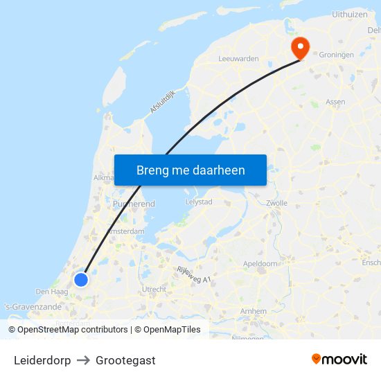 Leiderdorp to Grootegast map
