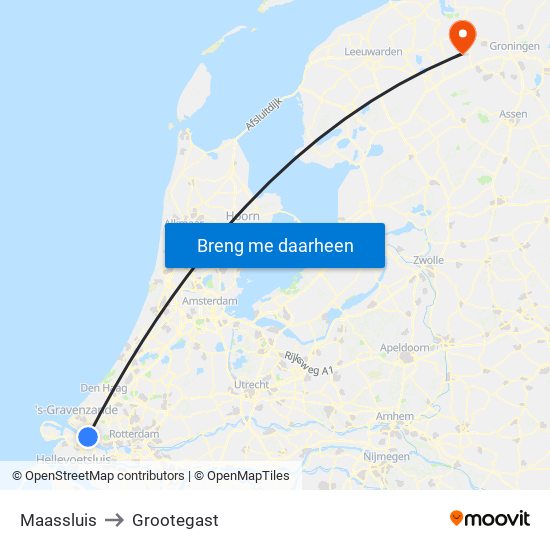 Maassluis to Grootegast map