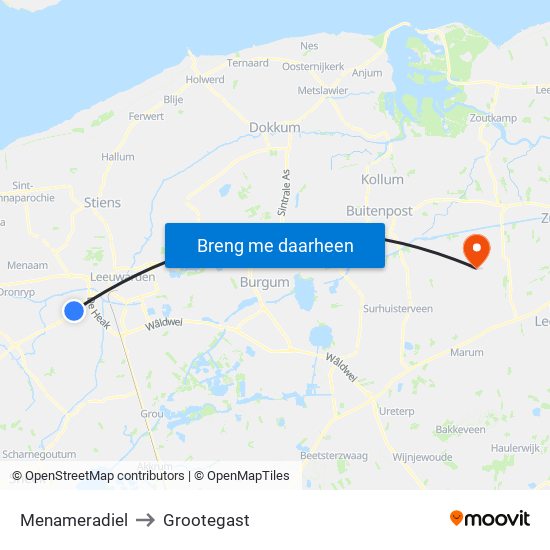 Menameradiel to Grootegast map