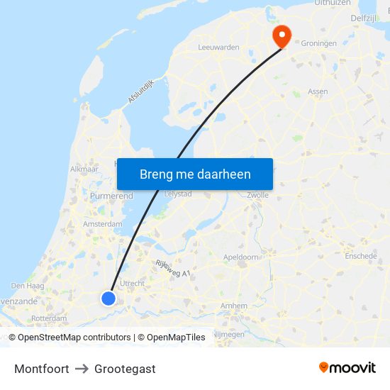 Montfoort to Grootegast map