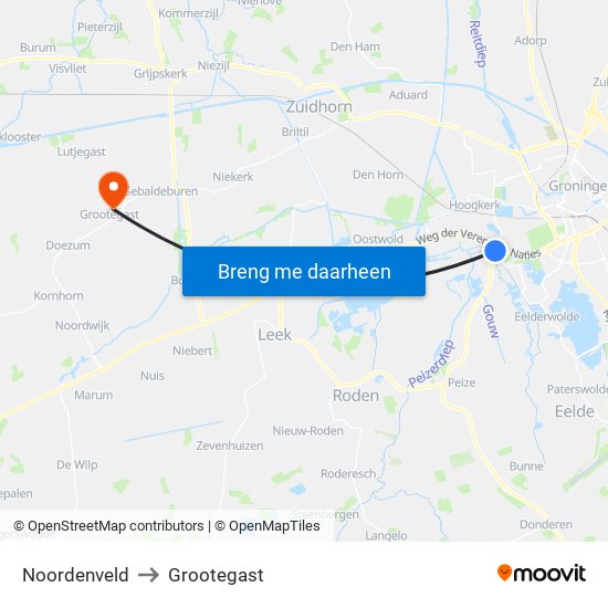 Noordenveld to Grootegast map
