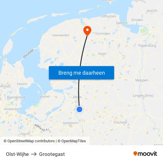 Olst-Wijhe to Grootegast map