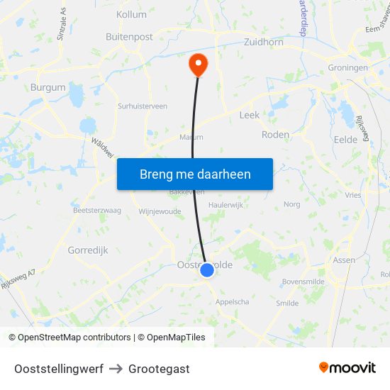 Ooststellingwerf to Grootegast map