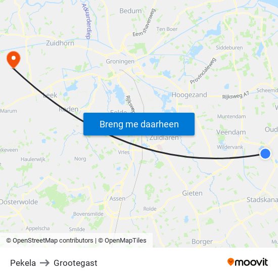 Pekela to Grootegast map