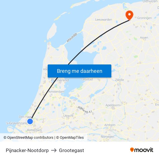 Pijnacker-Nootdorp to Grootegast map