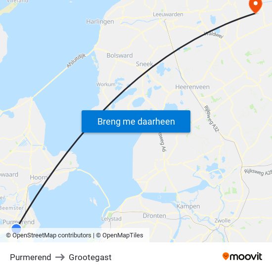 Purmerend to Grootegast map