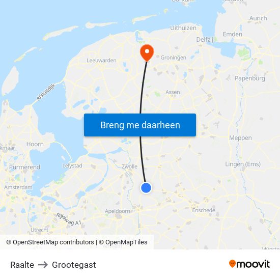 Raalte to Grootegast map