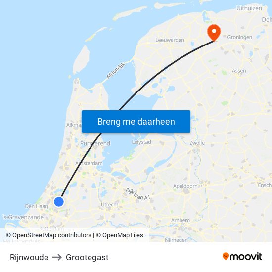 Rijnwoude to Grootegast map