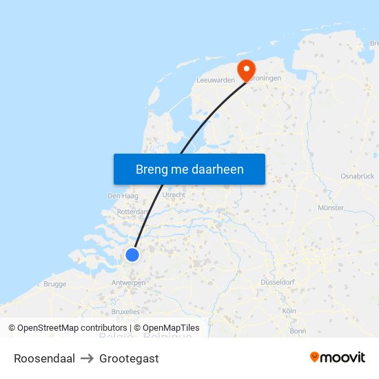 Roosendaal to Grootegast map