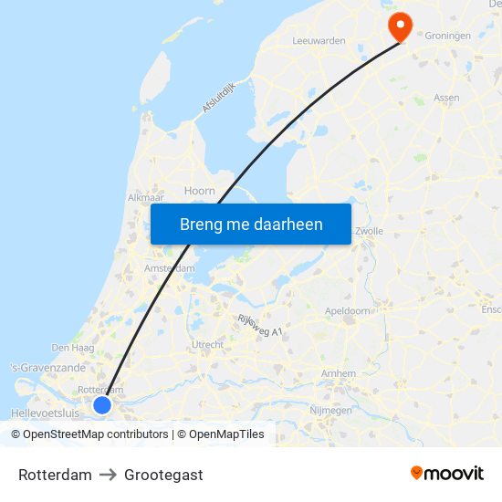 Rotterdam to Grootegast map