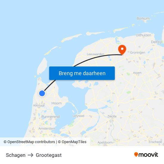 Schagen to Grootegast map