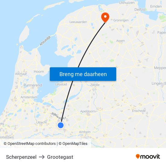 Scherpenzeel to Grootegast map