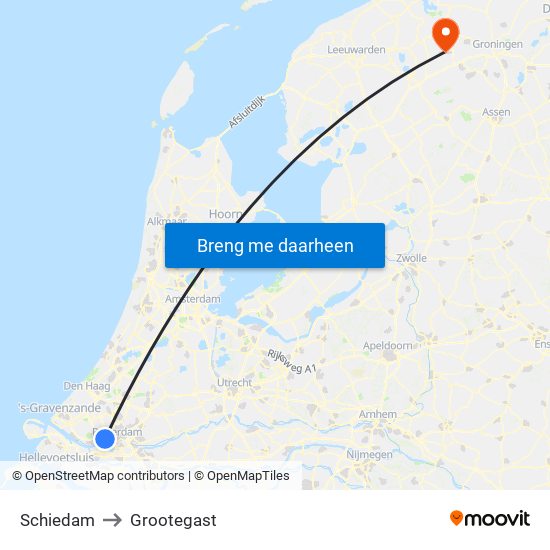 Schiedam to Grootegast map