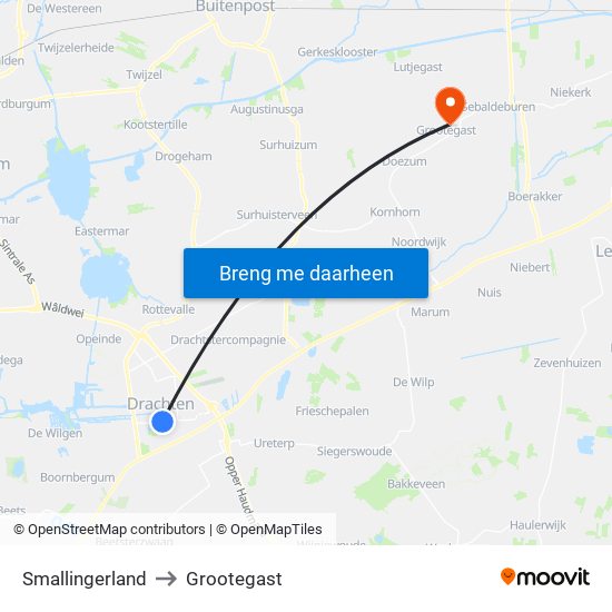 Smallingerland to Grootegast map