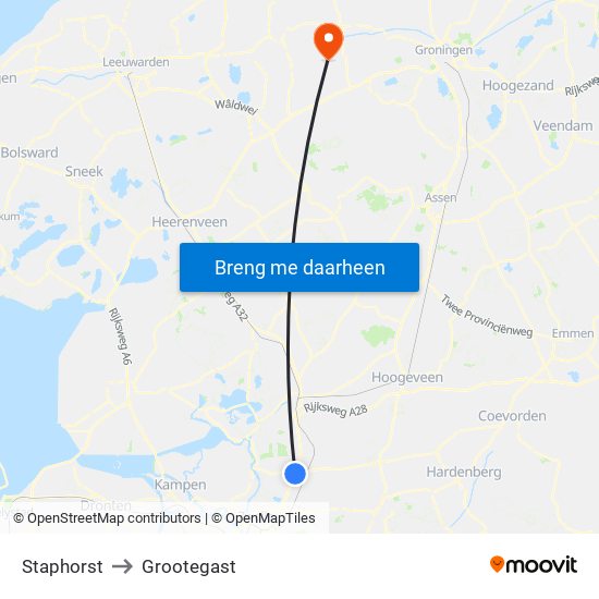 Staphorst to Grootegast map