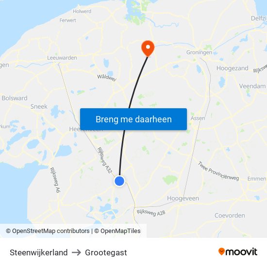 Steenwijkerland to Grootegast map