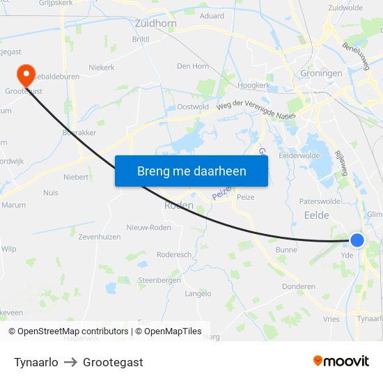 Tynaarlo to Grootegast map