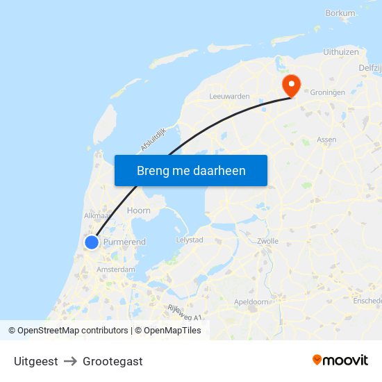 Uitgeest to Grootegast map