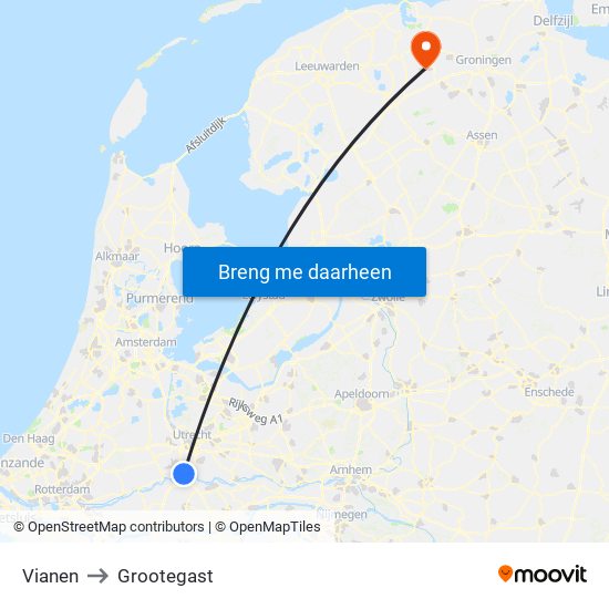 Vianen to Grootegast map