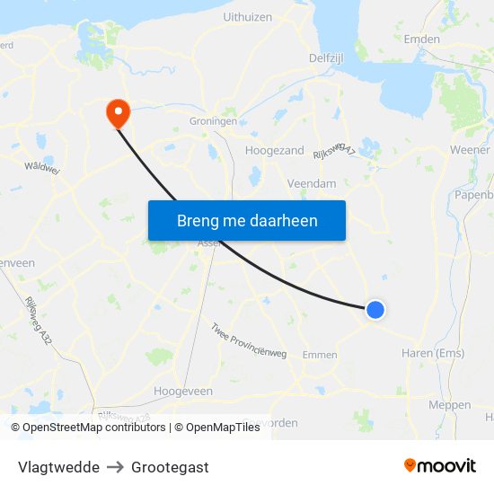 Vlagtwedde to Grootegast map
