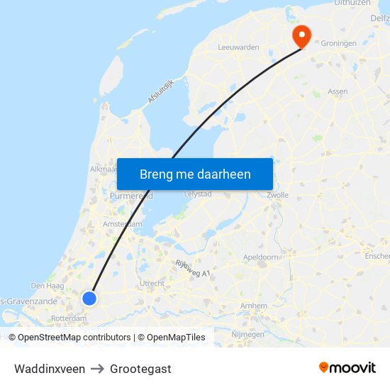 Waddinxveen to Grootegast map