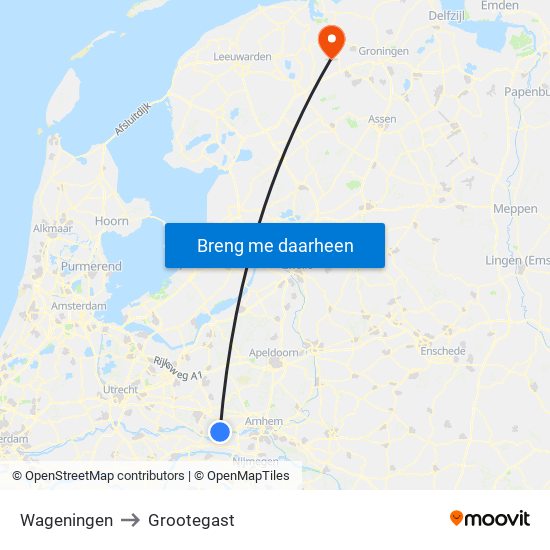 Wageningen to Grootegast map