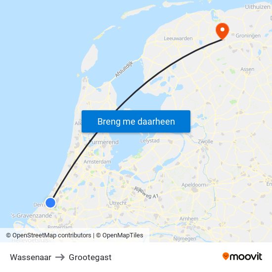 Wassenaar to Grootegast map