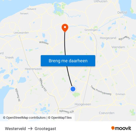 Westerveld to Grootegast map
