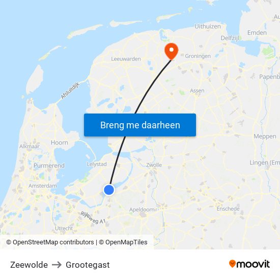 Zeewolde to Grootegast map
