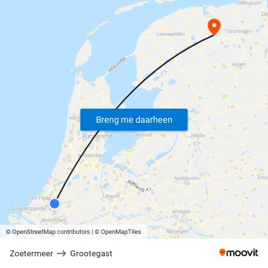 Zoetermeer to Grootegast map