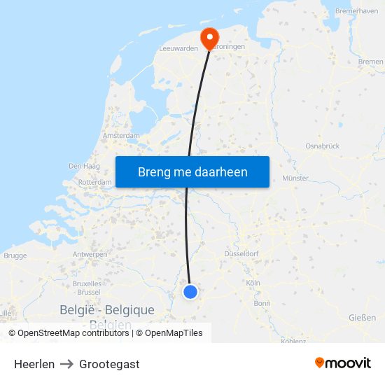 Heerlen to Grootegast map