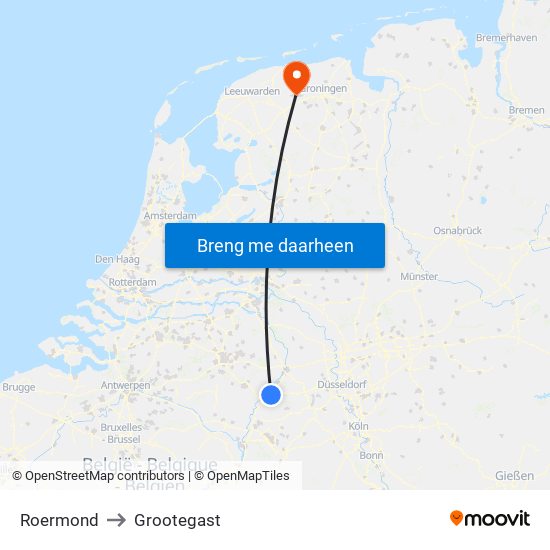 Roermond to Grootegast map