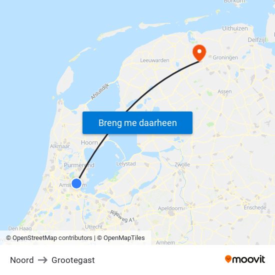 Noord to Grootegast map