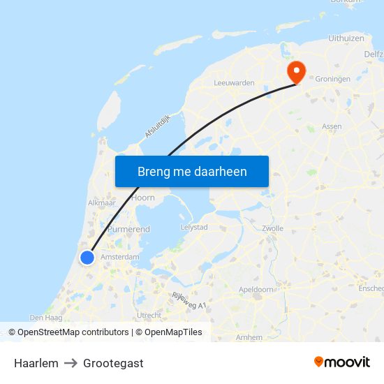 Haarlem to Grootegast map