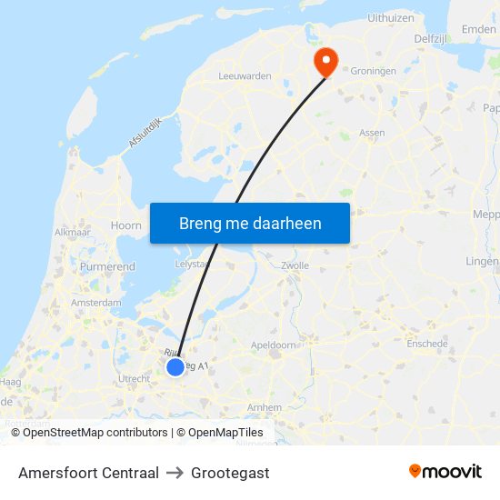 Amersfoort Centraal to Grootegast map