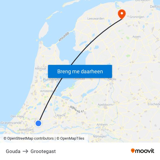 Gouda to Grootegast map