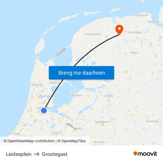 Leidseplein to Grootegast map