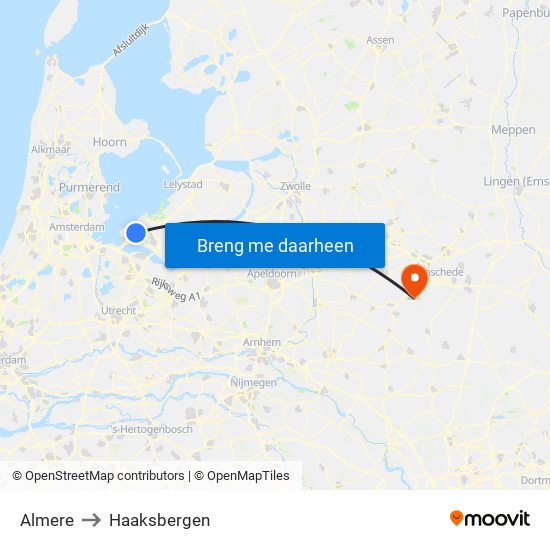 Almere to Haaksbergen map