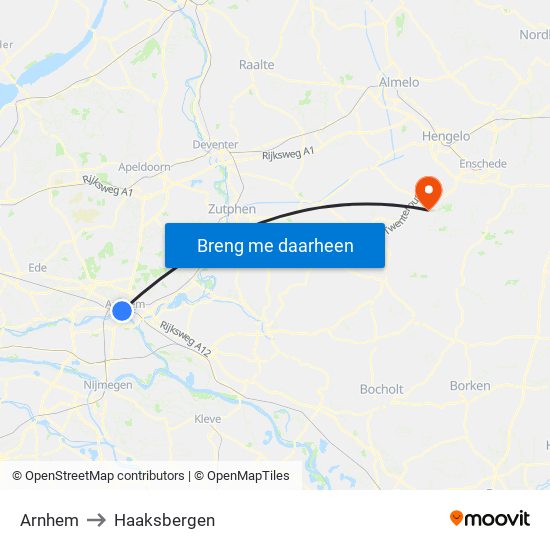 Arnhem to Haaksbergen map