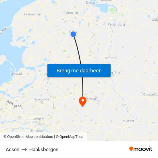 Assen to Haaksbergen map