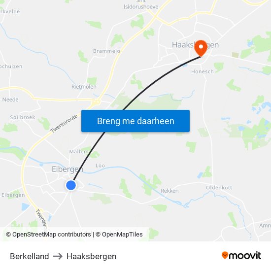 Berkelland to Haaksbergen map