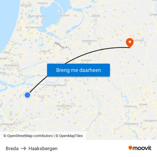 Breda to Haaksbergen map