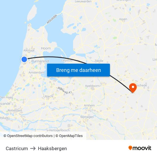 Castricum to Haaksbergen map