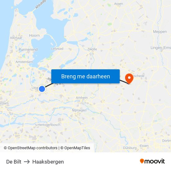 De Bilt to Haaksbergen map